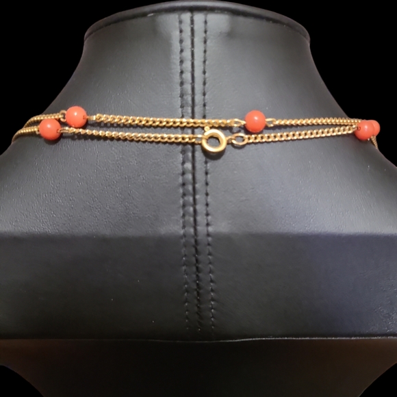 56" Vintage Goldish Red Bead Fashion Necklace Lot 3 - Picture 3 of 3